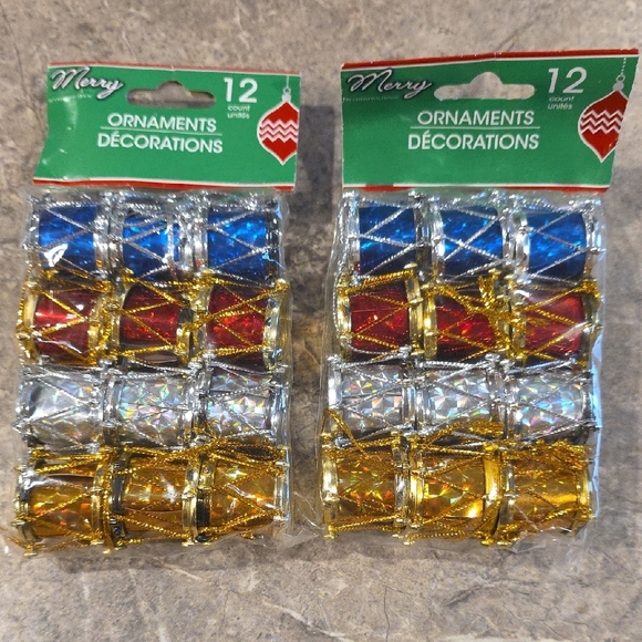 (J45) Merry MINI Drum Ornament Sets - Picture 1 of 2